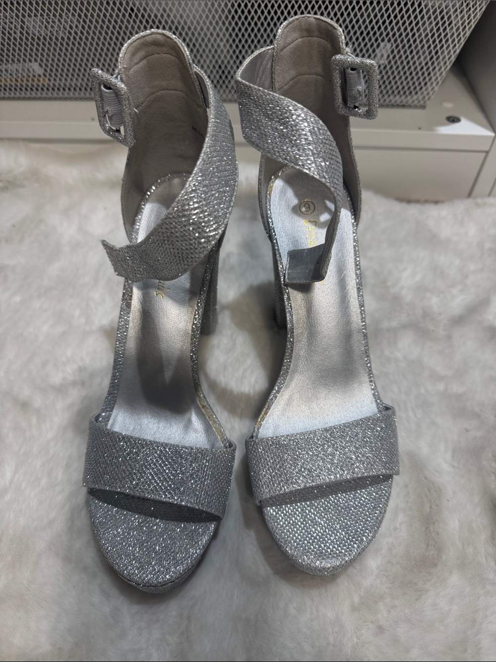 Dream Pairs Silver Glitter Ankle-Strap Block Heels